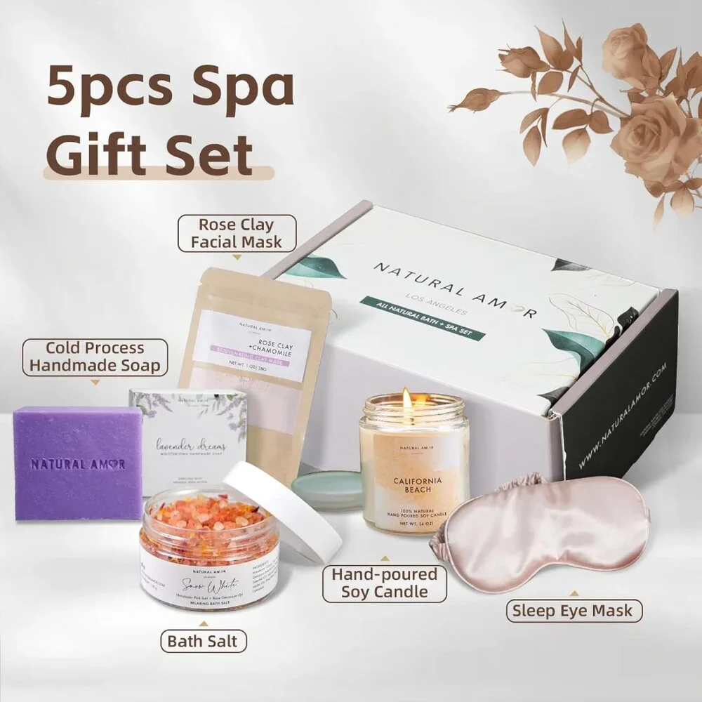 Natural Amor Handmade Spa Gift Set, Relaxing 5pcs Self Handmade Skin Care Sets G